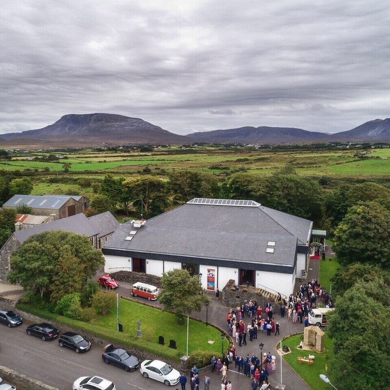 Scenic view of church with Muckish in background